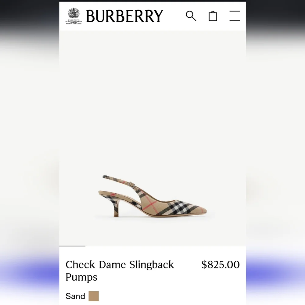 NWOT! Burberry Checked Pointed-Toe Slingback Pumps in Beige and Black - Picture 9 of 9